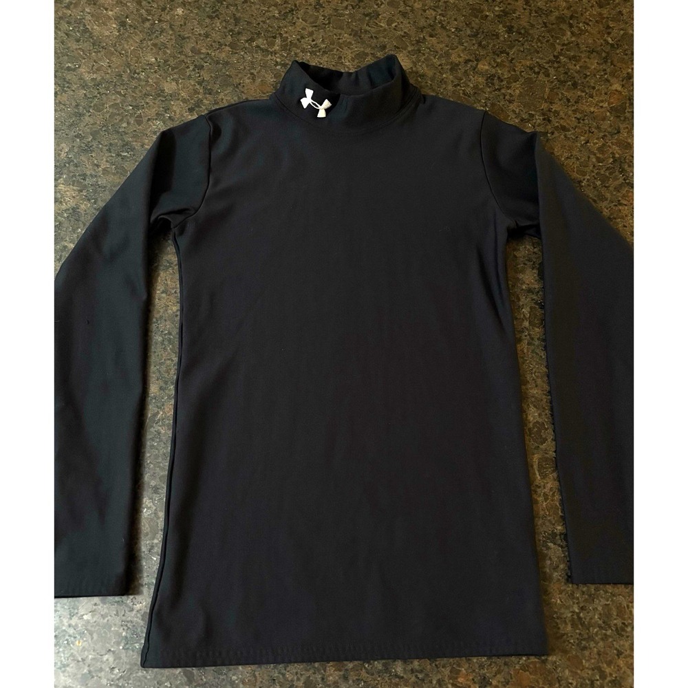 Under Armour ColdGear Fitted Mock Neck Shirt Youth L Black Compression Turtlenec